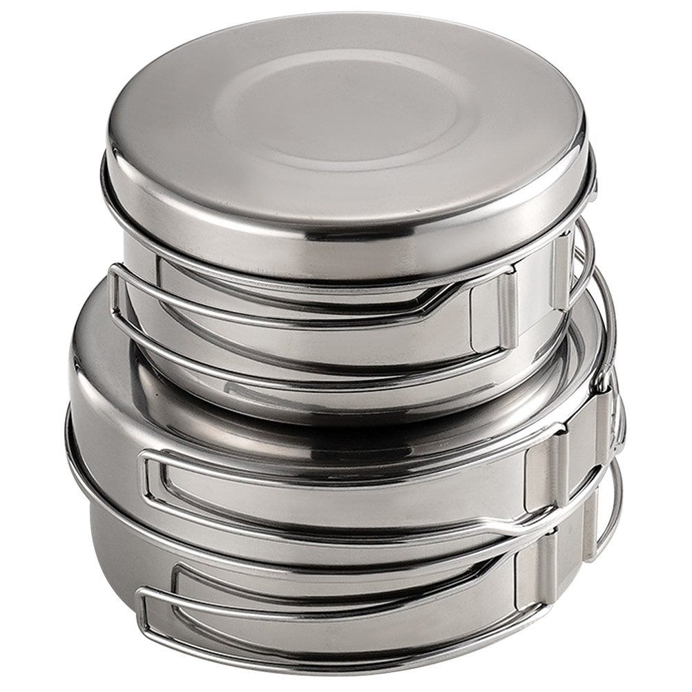 Camping Cooking Set - ステンレス製キャンプ用調理器具セット1セット、ポータブル軽量アウトドア調理キット（シチューポット、フライパン、プレート、カップ付き）