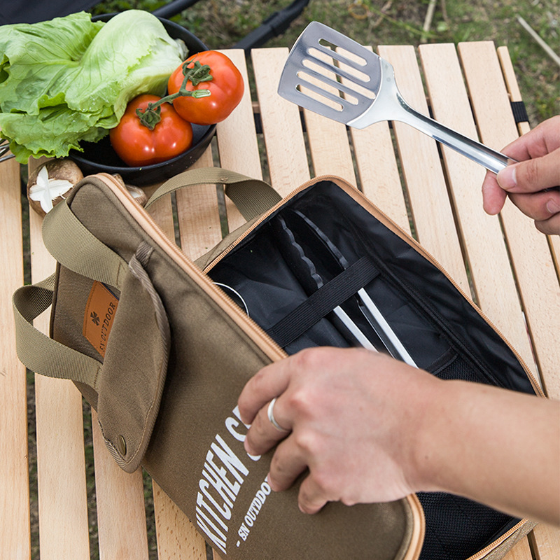 Camping Cooking Accessories Set - 8 個キャンプキッチン調理器具セットポータブルバッグアウトドア旅行用品収納バッグステンレス鋼調理セットバーベキューピクニック用