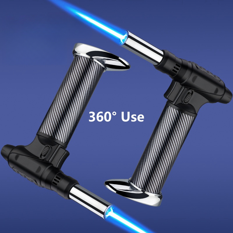 Camping Cooking Butane - 360 ° 点火ブタンガスライター一体型ブルーフレームトーチターボジェットスプレーガン屋外キャンプバーベキューキッチン調理ツール