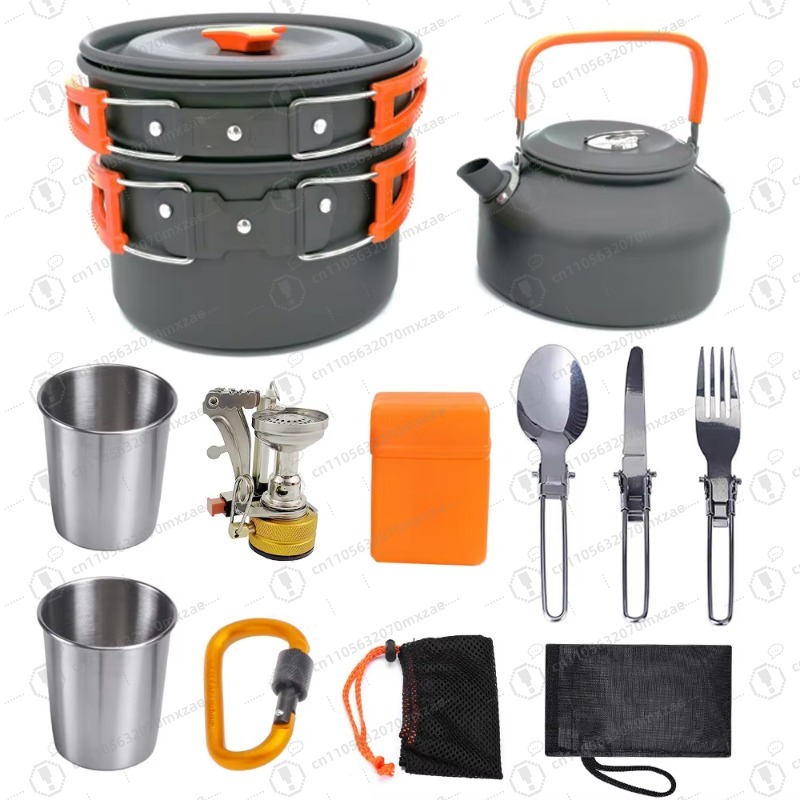 Camping Cooking Accessories Set - アウトドア用アルミ調理器具10点セット：折りたたみ式携帯、キッチン調理アクセサリー、キャンプに最適、売れ筋商品