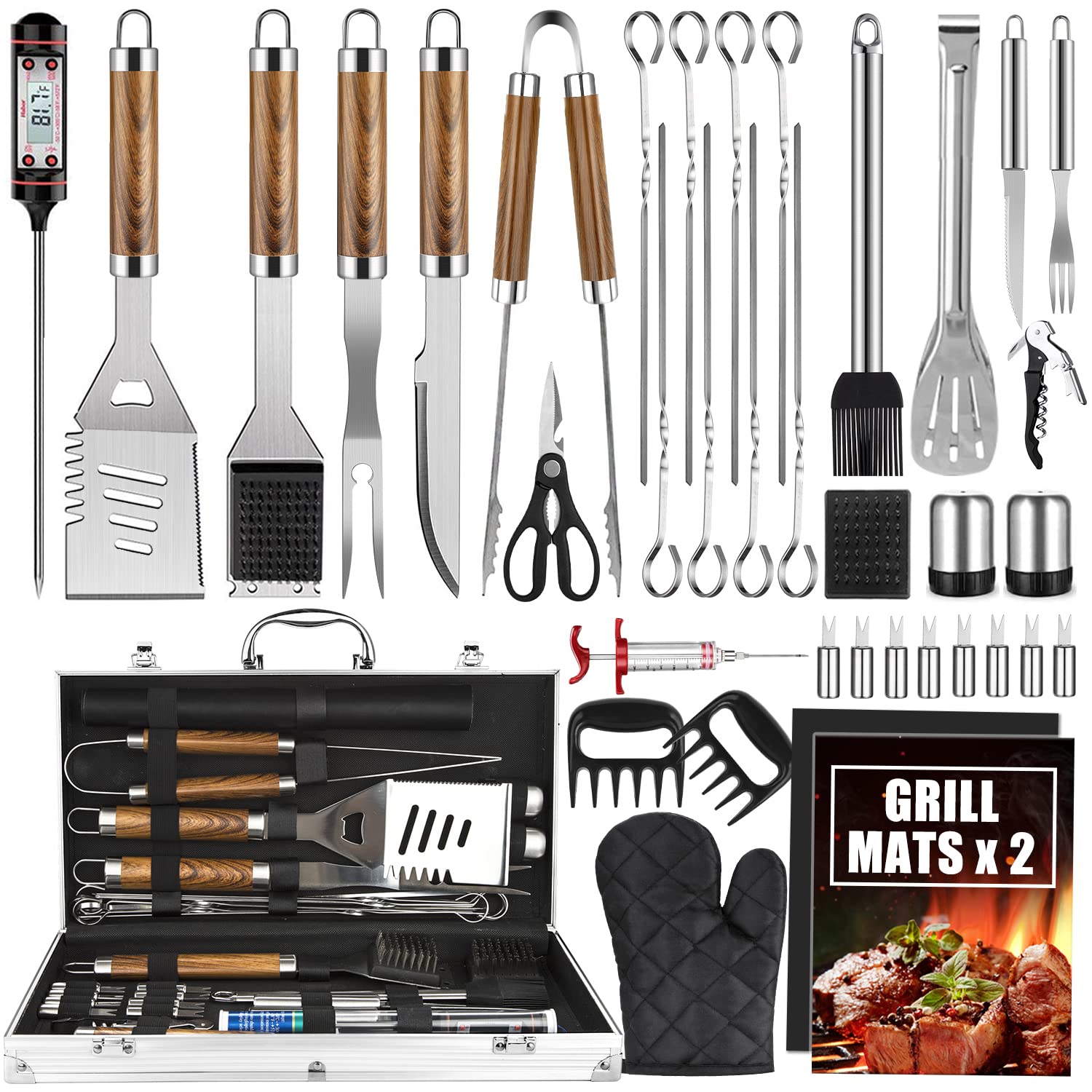 Camping Cooking Accessories Set - 38 個バーベキューグリルアクセサリーセットステンレス鋼グリルツールグリルアクセサリーキャンプ裏庭バーベキュー