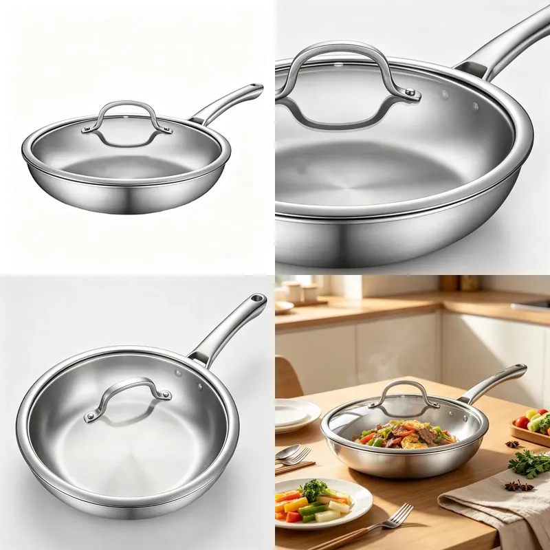 Quality Camping Cooking Set - 大人気の3層ステンレス製フライパン、高品質キャンプ用アウトドア調理セット、ガラス蓋付きノンスティックパン、オーブン対応