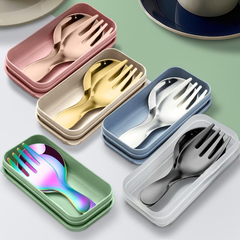 Camping Cooking And Eating Set - ステンレス鋼ポータブルスプーンフォークショートハンドル学生食器デザートフルーツミニカトラリーハイキングキャンプ調理用品
