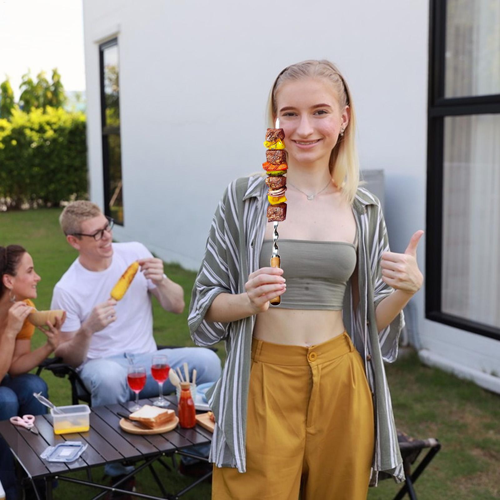 Camping Cooking Vegetables - 金属グリル串グリルバーベキュー串 6 個ステンレス鋼ロング再利用可能なフラットバーベキューツールキャンプ野菜調理用