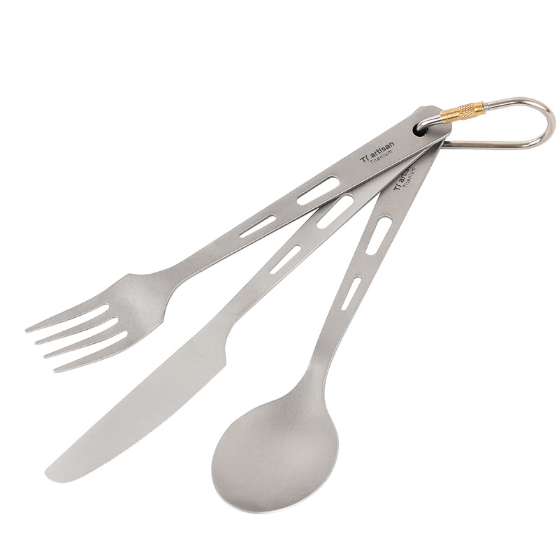 Camping Cooking And Eating Set - Tiartisan-チタン調理器具キット、ナイフ、フォーク、スプーン、軽量、屋外、キャンプ、旅行、ピクニック、食器セット、ta8106、3個