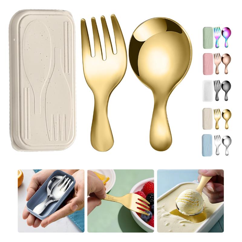 Camping Cooking Portable - ステンレス鋼食器セットスプーンフォーク 2Pc ポータブルボックス付きアウトドアキャンプカトラリーランチハイキングキャンプ調理旅行食器