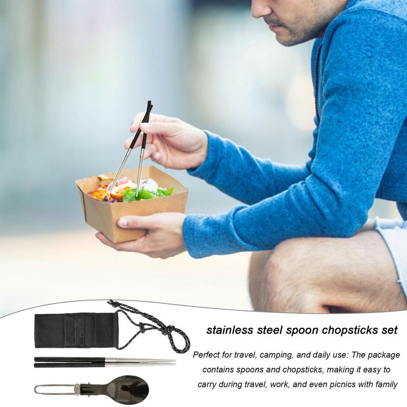 Camping Cooking And Eating Set - 折りたたみスプーン箸旅行キャンプ食事セット & 調理器具多機能旅行キャンプカトラリーセット旅行用