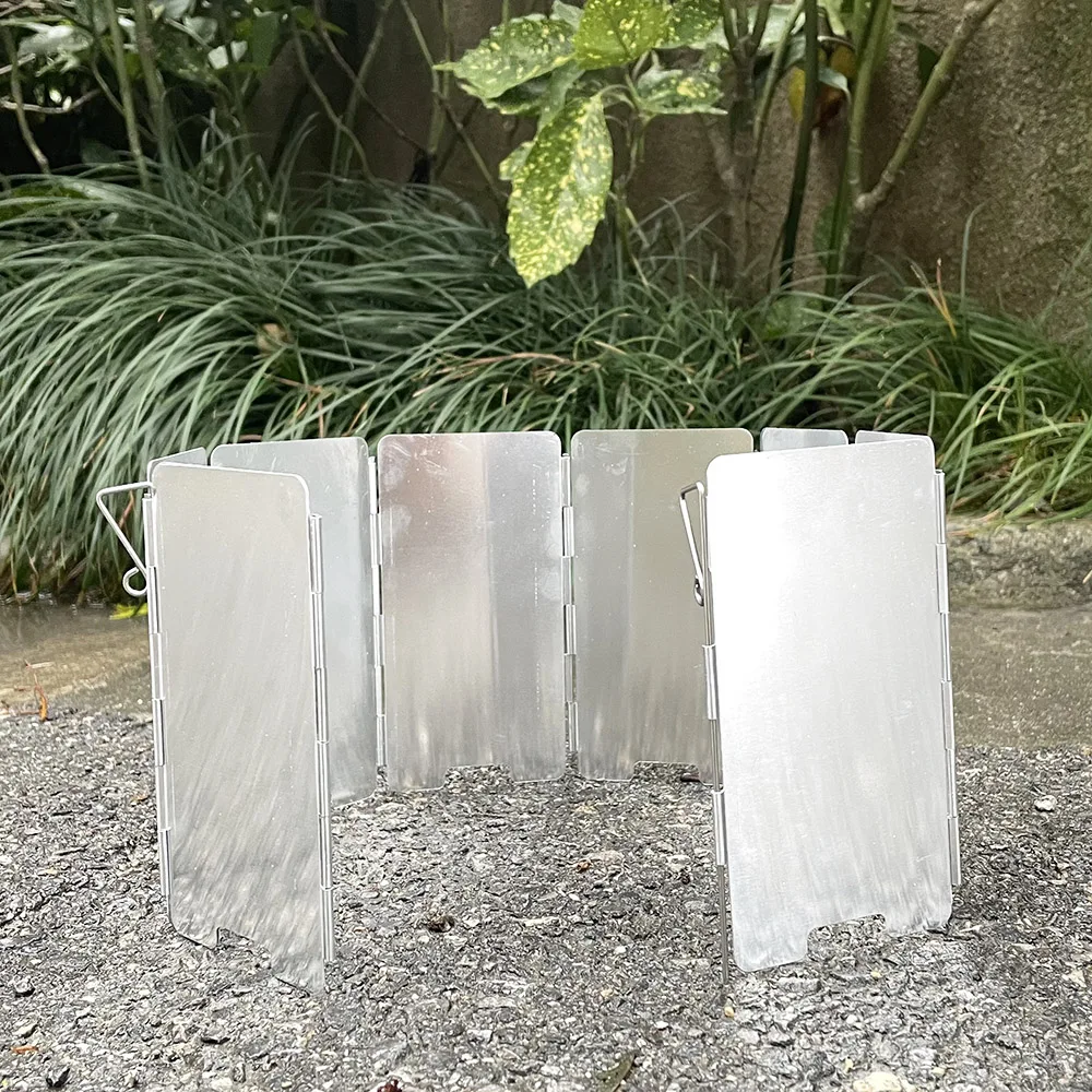 Camping Cooking Windshield - 9-Pi アルミニウム合金アウトドアストーブウィンドシールド折りたたみ式ガスバーナー防風スクリーンキャンプ調理用 - キッチン用品キャンプ用品