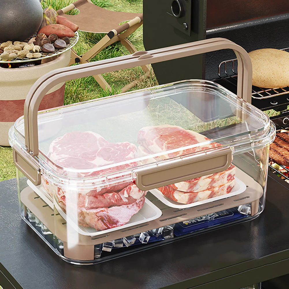 Camping Cooking Food - ポータブル食品保存容器 大容量 気密鮮度ボックス 排水プレート付き 屋外ピクニック キャンプ用