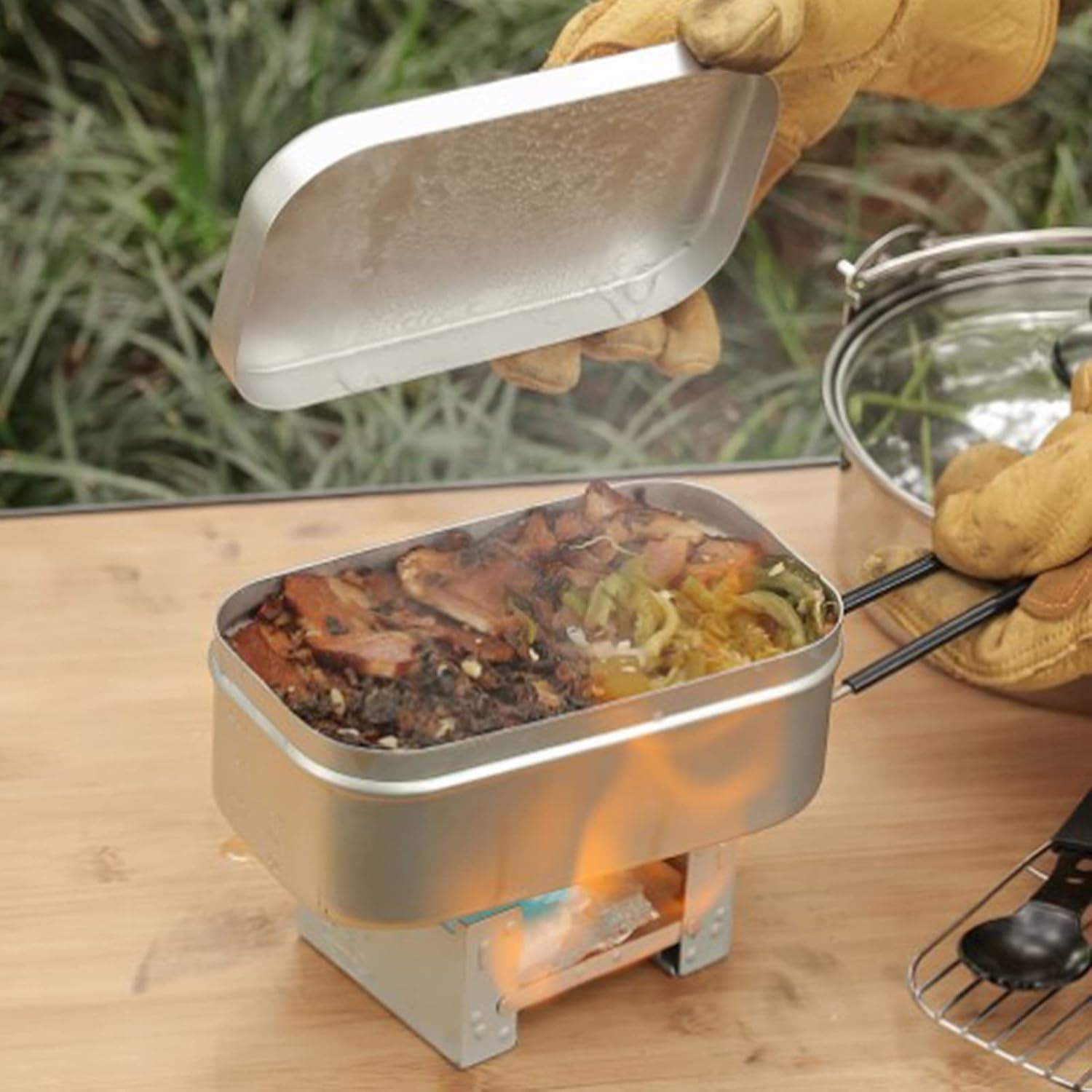 Camping Outdoor Cooking Equipment - 折りたたみ弁当箱ハンドル、大人用ランチコンテナ、アルミキャンプ調理器具、ピクニック、キャンプ、ハイキング用ランチボックス