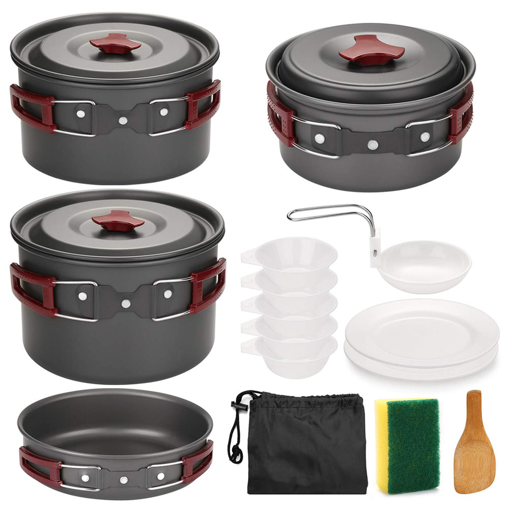 Camping Outdoor Cooking Equipment - アウトドア キャンプ調理器具キット ノンスティック キャンプパン 軽量調理セット パンとポット