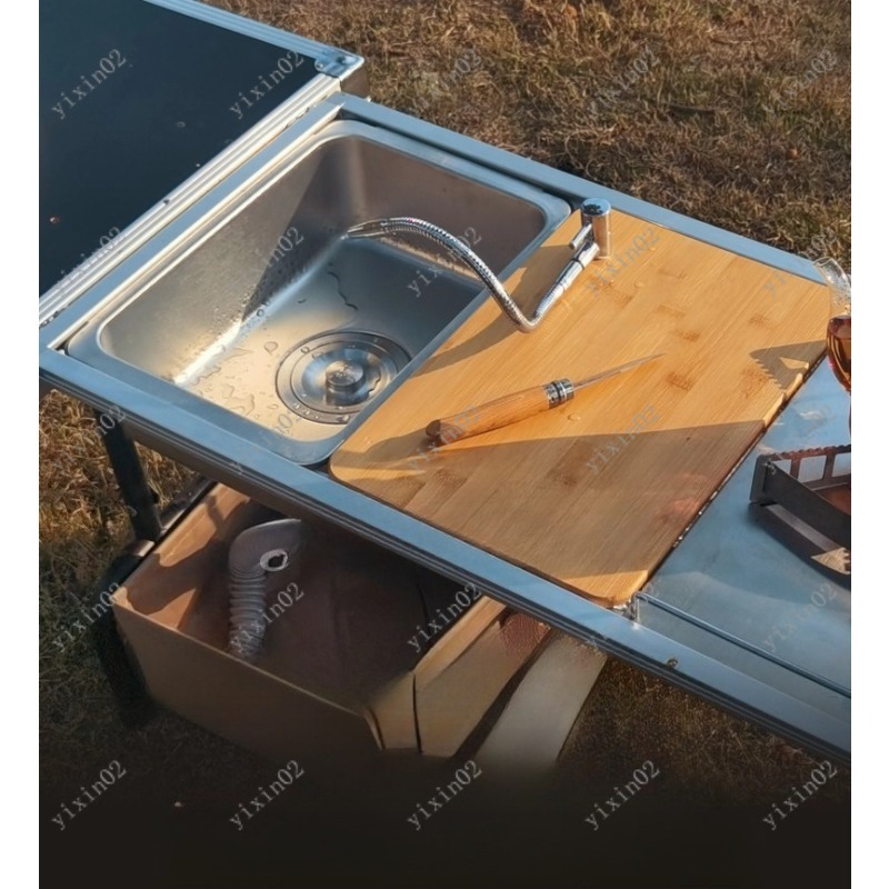 Camping Cooking Vegetables - 屋外用ポータブルキャンプキッチンシンクモジュール、一体型蛇口付きIGTテーブル、野菜洗い桶、キャンピングカー用調理シンク