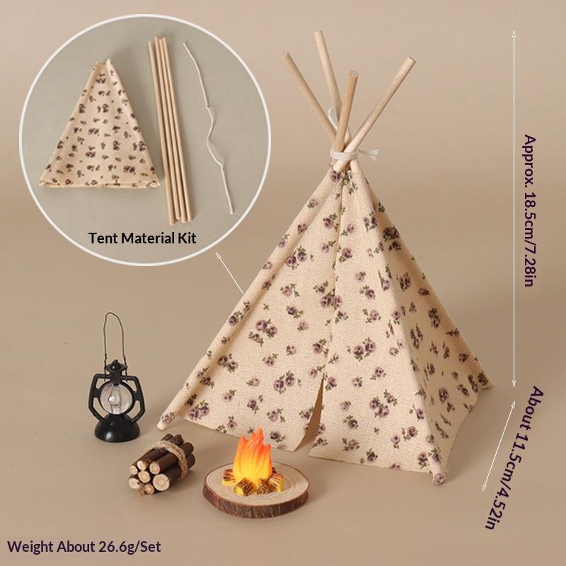 Camping Cooking Accessories Set - **1セット1/12ドールハウス屋外クッキングバーベキューシーン装飾ミニチュアキャンプテント焚き火モデル花/波点模様付き**