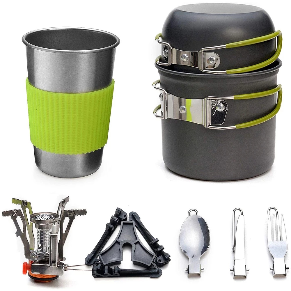 Camping Outdoor Cooking Equipment - キャンプ調理器具キット ストーブ付き アウトドアクッキングセット アウトドアポット 旅行食器 キッチン