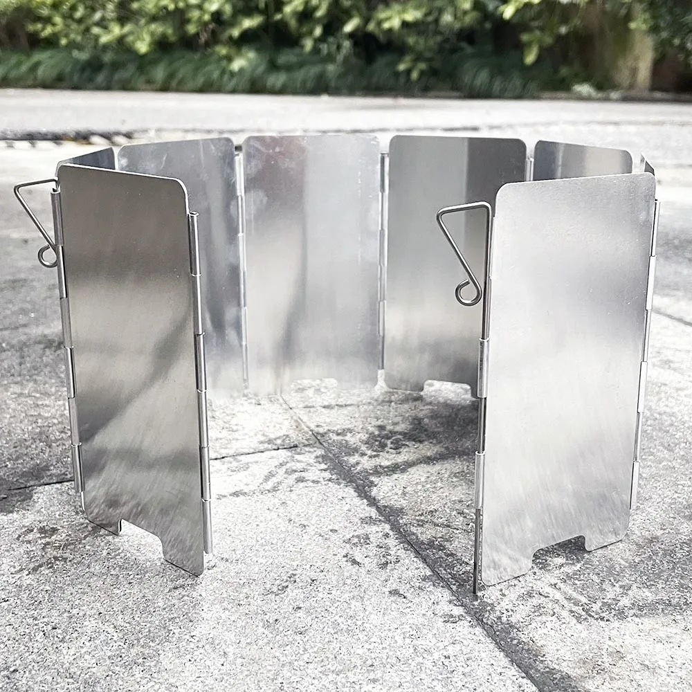Camping Cooking Windshield - 折りたたみ式ガスストーブフロントガラス、屋外キャンプ調理、バーベキューグリル、防風鉄板、アルミニウム合金、風防、9プレート