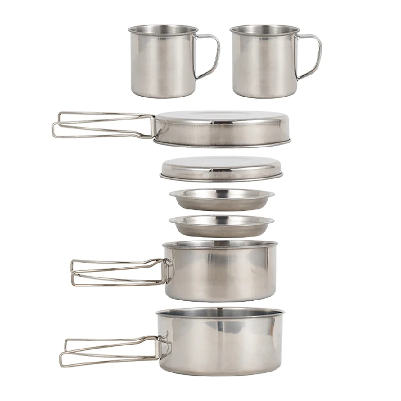 8個/セット キャンプ調理器具セット ステンレス製調理鍋とフ - Camping Cooking Accessories Set のレビューと価格