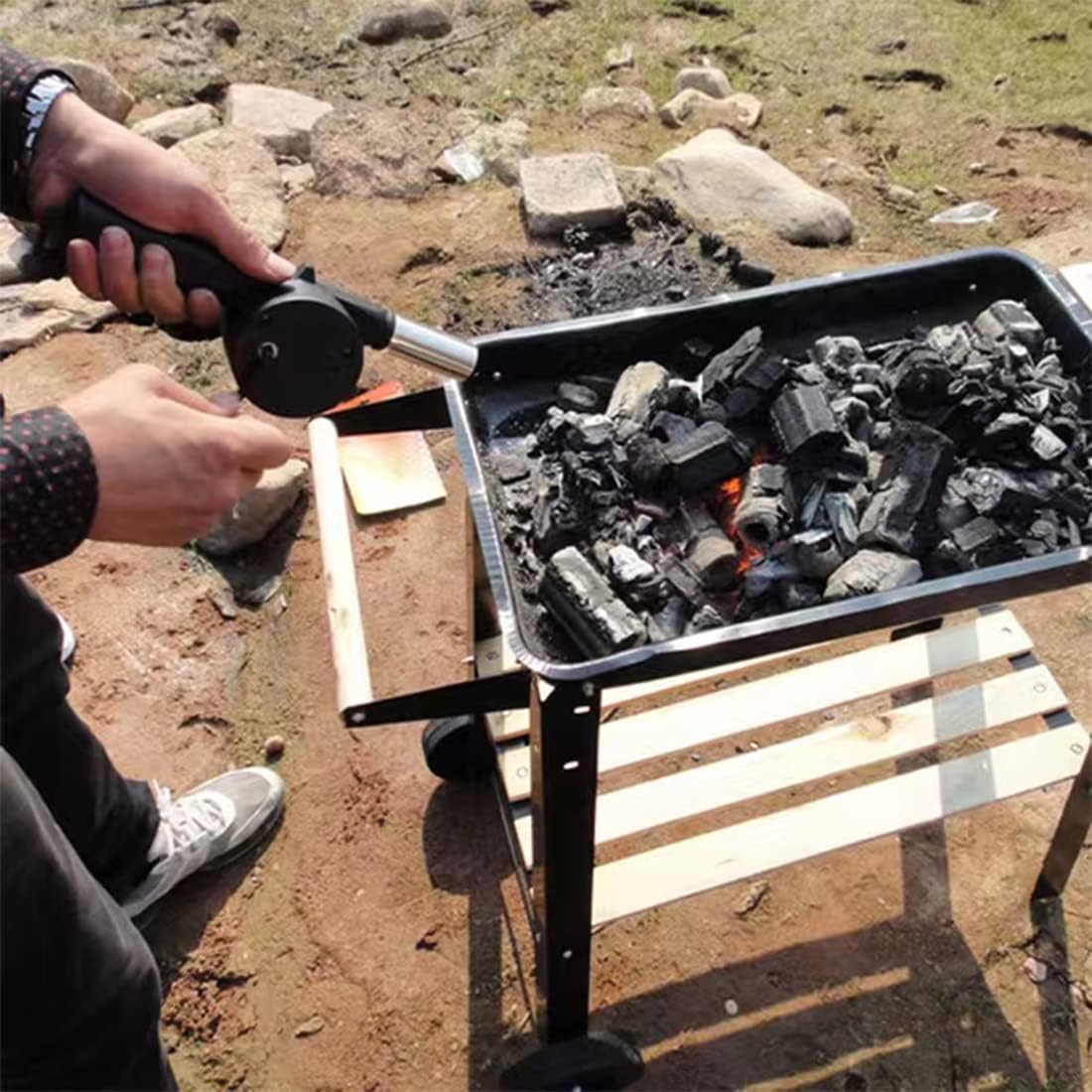 屋外調理バーベキューブロワーポータブルハンドクランクファンエ - Camping Cooking Accessories Set のレビューと価格