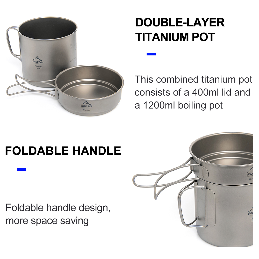 Widesea 超軽量チタンキャンプポット 1100ml 折 - Camping Outdoor Cooking Equipment のレビューと価格