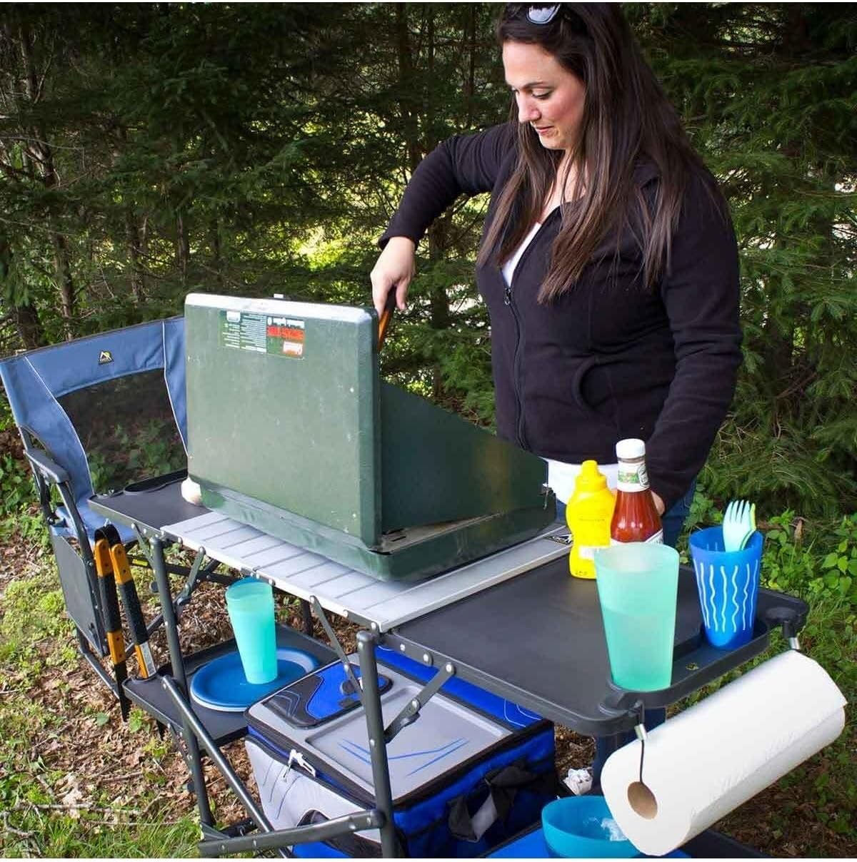スリム折りたたみ式ポータブルキャンプキッチンテーブル、耐熱ト - Camping Cooking Portable のレビューと価格
