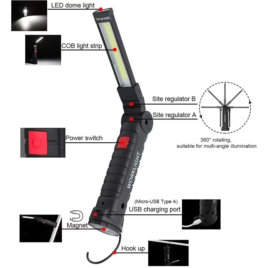 ポータブル LED 懐中電灯 磁気フック付き 屋外修理作業灯 - Camping Cooking Portable のレビューと価格