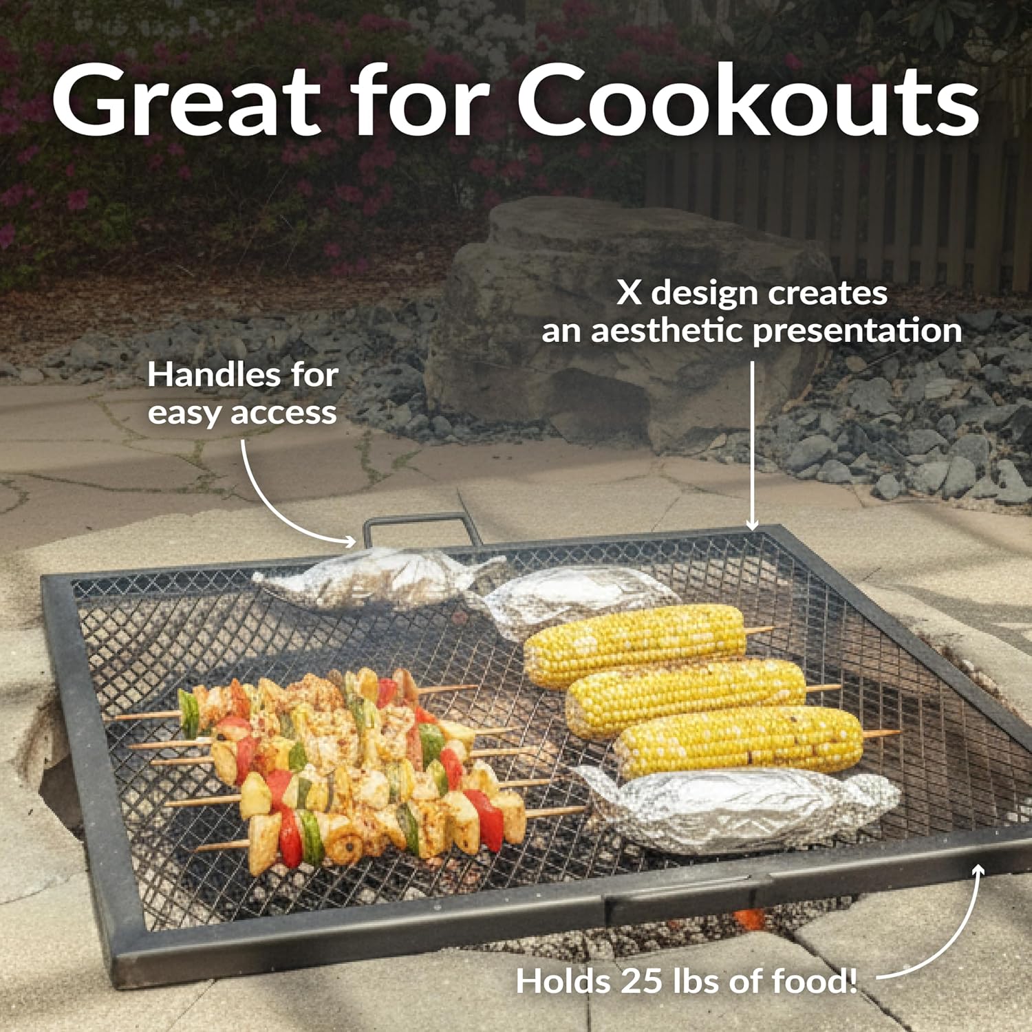 40インチ角型頑丈スチール製ファイヤーピットグリル網（ハンド - Camping Cooking Portable のレビューと価格