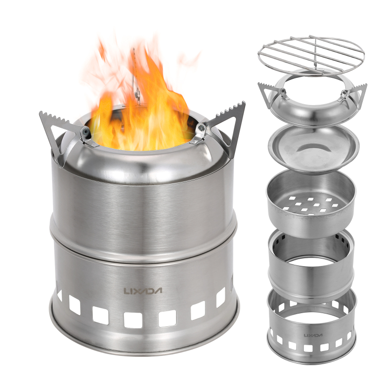 Lixada-ステンレス鋼の薪ストーブ,アルコールバーナー, - Camping Cooking Windshield のレビューと価格