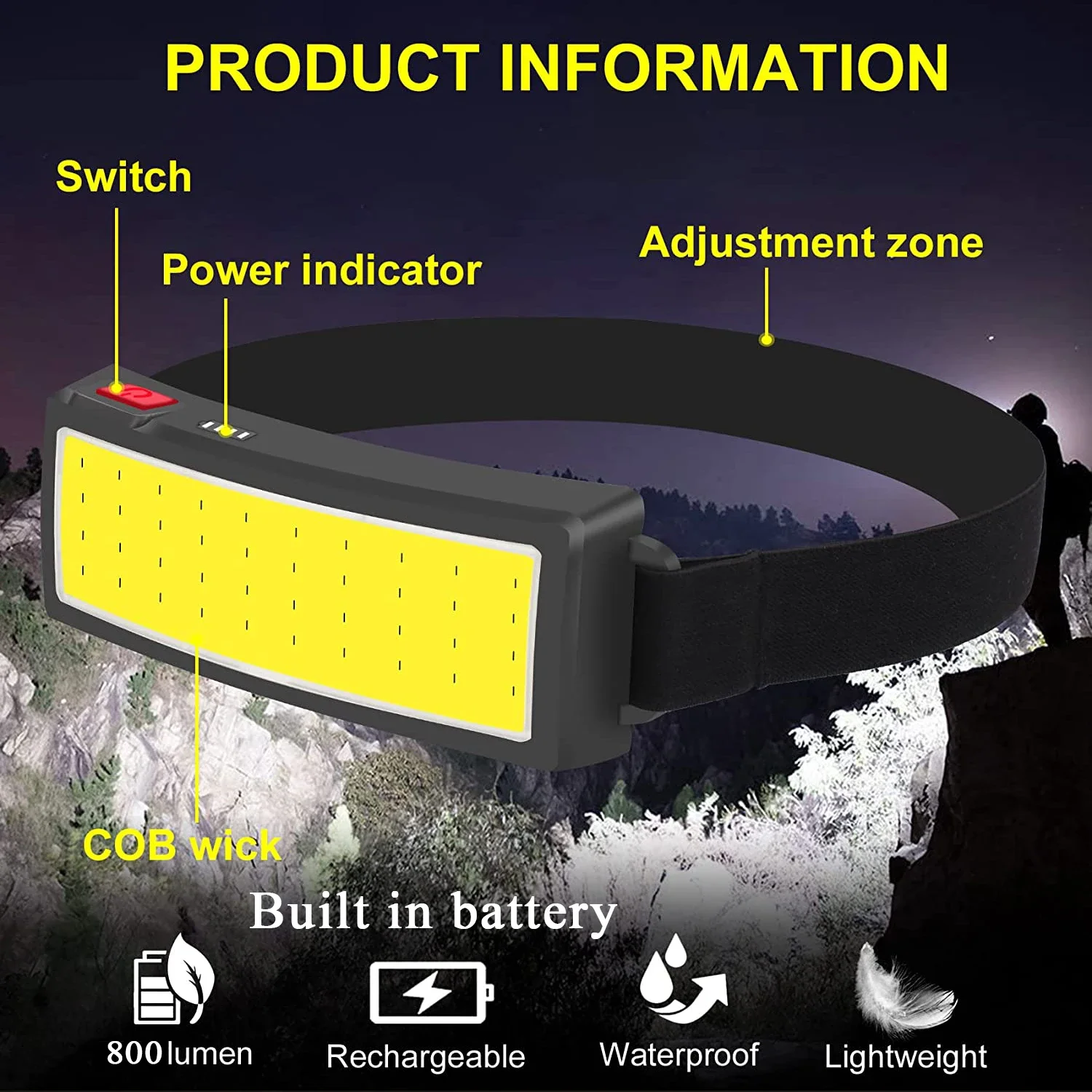 COB ポータブル LED ヘッドライト屋外ヘッドライト内蔵 - Camping Cooking Fish のレビューと価格