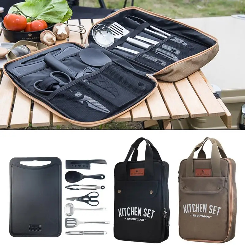 8点セット キャンプキッチン調理器具セット ポータブル屋外旅 - Camping Cooking Accessories Set のレビューと価格