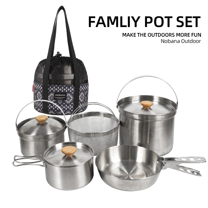 NOBANA 最新の屋外ステンレス鋼ポットセットキャンプファ - Camping Cooking Accessories Set のレビューと価格