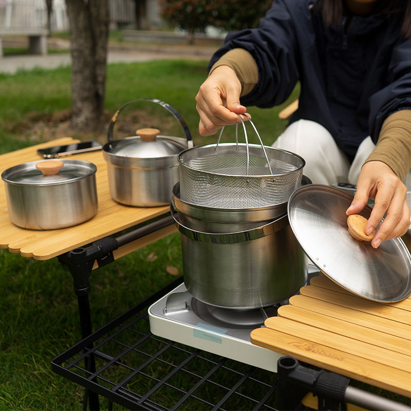 NOBANA 最新の屋外ステンレス鋼ポットセットキャンプファ - Camping Cooking Accessories Set のレビューと価格