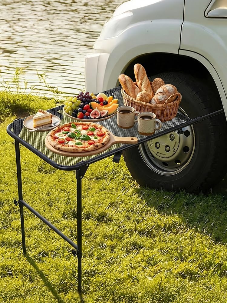 車用タイヤに取り付けられるスチール製キャンプテーブル、高さ調 - Camping Cooking Requirements のレビューと価格