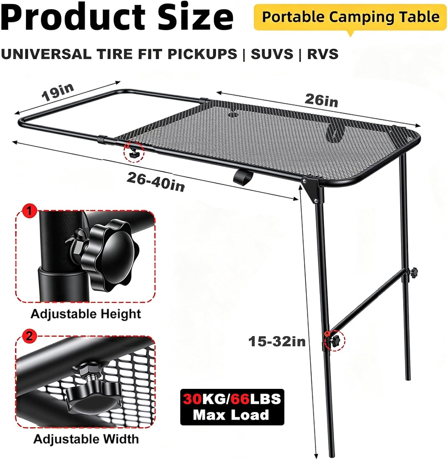 車用タイヤに取り付けられるスチール製キャンプテーブル、高さ調 - Camping Cooking Requirements のレビューと価格