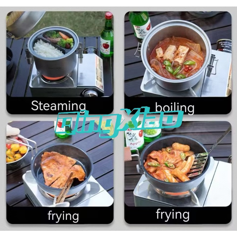 屋外用304ステンレス鋼多機能キャンプ調理器具鍋、蒸し、揚げ - Camping Cooking Portable のレビューと価格