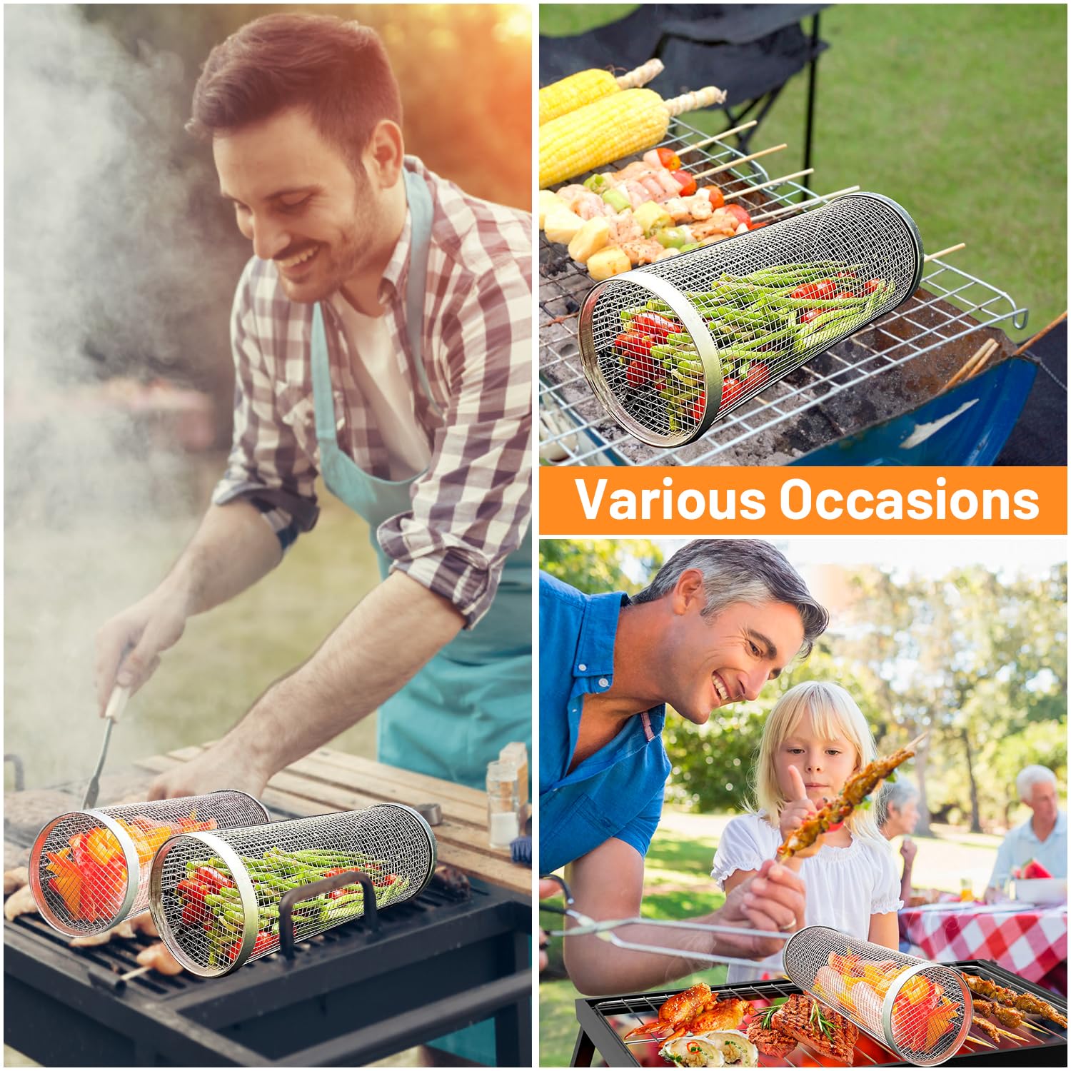 2 個ローリンググリルバスケット屋外グリル用ステンレススチー - Camping Cooking Accessories Set のレビューと価格