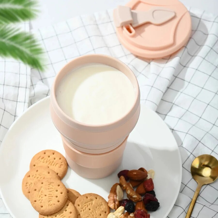 350ML 食品グレードのシリコーン折りたたみカップ、蓋付き - Camping Cooking Food のレビューと価格